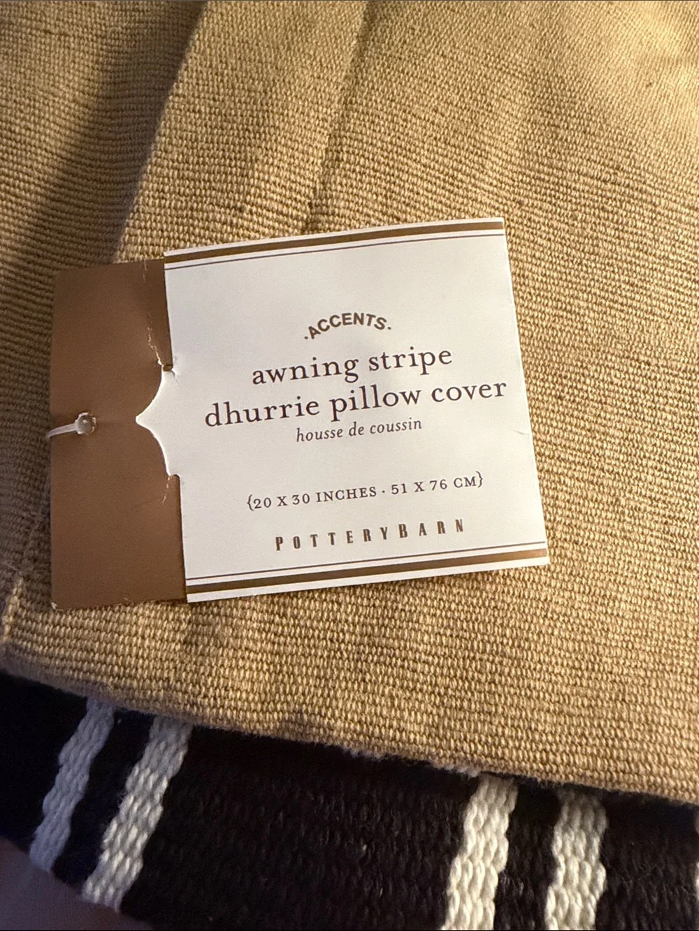 Pottery Barn Black and Cream Striped Accent Pillow Cover, New With Tags!